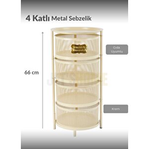 4 Katlı Sebzelik Açılır Metal Patates Soğan Sepeti Paslanmaz Meyvelik Organizer Sepet Krem