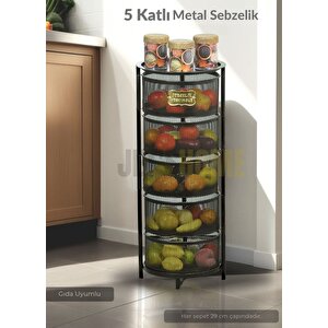 5 Katlı Sebzelik Açılır Metal Patates Soğan Sepeti Paslanmaz Meyvelik Organizer Sepet Siyah