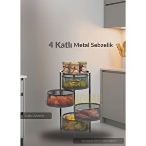 4 Katlı Sebzelik Açılır Metal Patates Soğan Sepeti Paslanmaz Meyvelik Organizer Sepet Siyah