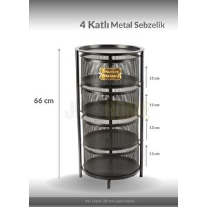 4 Katlı Sebzelik Açılır Metal Patates Soğan Sepeti Paslanmaz Meyvelik Organizer Sepet Siyah