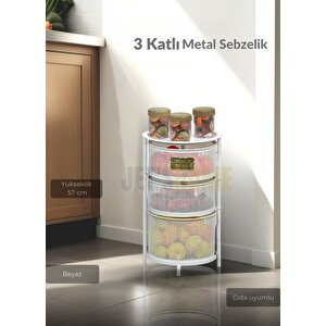 3 Katlı Sebzelik Açılır Metal Patates Soğan Sepeti Paslanmaz Meyvelik Organizer Sepet Beyaz