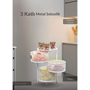 3 Katlı Sebzelik Açılır Metal Patates Soğan Sepeti Paslanmaz Meyvelik Organizer Sepet Beyaz