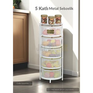 5 Katlı Sebzelik Açılır Metal Patates Soğan Sepeti Paslanmaz Meyvelik Organizer Sepet Krem