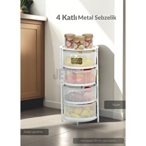 4 Katlı Sebzelik Açılır Metal Patates Soğan Sepeti Paslanmaz Meyvelik Organizer Sepet Beyaz