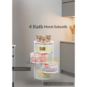 4 Katlı Sebzelik Açılır Metal Patates Soğan Sepeti Paslanmaz Meyvelik Organizer Sepet Beyaz