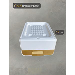 Tekli Beyaz-gold Tekerlekli Patateslik Soğanlık Oyuncak Kutusu Patates Soğan Sepeti Sebzelik 12 Lt