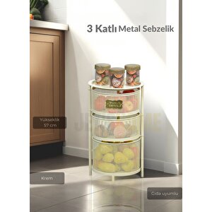 3 Katlı Sebzelik Açılır Metal Patates Soğan Sepeti Paslanmaz Meyvelik Organizer Sepet Krem