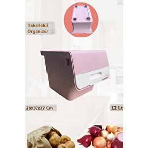 Tekli Tekerlekli Patateslik Soğanlık Oyuncak Kutusu Patates Soğan Sepeti Motek Pembe 12 Lt