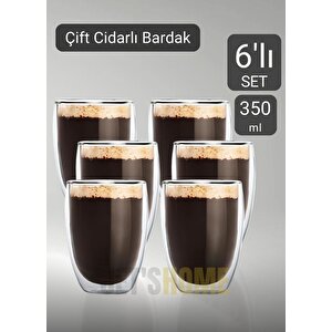 6’lı Set Latte Bardağı Cappuccino Bardağı Çift Cidarlı Bardak Americano Bardağı 350 Ml Kahve Bardağı