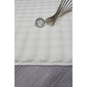 Bubble Yuvarlak Krem Uzun Tüylü Yumuşak Peluş Kaymaz Yıkanabilir Salon Oturma Odası Balkon Halı 200x200 cm