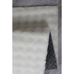 Bubble Yuvarlak Krem Uzun Tüylü Yumuşak Peluş Kaymaz Yıkanabilir Salon Oturma Odası Balkon Halı 200x200 cm