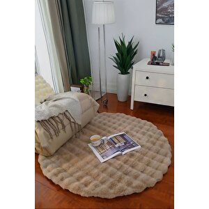 Bubble Yuvarlak Vizon Uzun Tüylü Yumuşak Peluş Kaymaz Yıkanabilir Salon Oturma Odası Balkon Halısı 120x120 cm