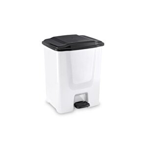 Flora F196-b 10lt Slim Pedallı Beyaz Plastik Çöp Kovası Siyah Kapak