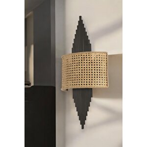 Yeni̇ Asli Pi̇lli̇ Si̇yah Oval Rattan Abajurlu Apli̇k