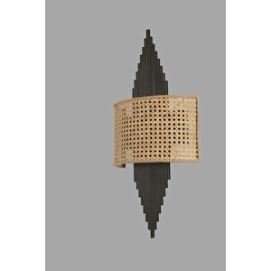 Yeni̇ Asli Pi̇lli̇ Si̇yah Oval Rattan Abajurlu Apli̇k