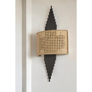 Yeni̇ Hande Pi̇lli̇ Si̇yah Oval Rattan Abajurlu Apli̇k