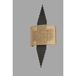 Yeni̇ Hande Pi̇lli̇ Si̇yah Oval Rattan Abajurlu Apli̇k