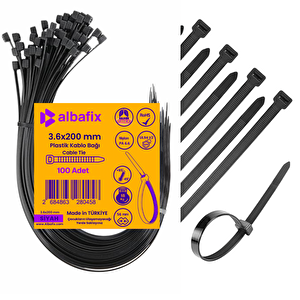 3.6x200 Mm Siyah Plastik Kablo Bağı Klipsi Cırt Kelepçe 100 Adet