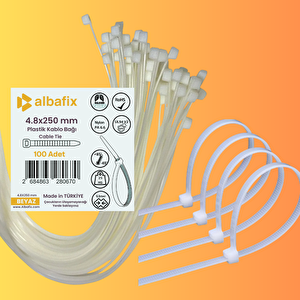 4.8x250 Mm Şeffaf Beyaz Plastik Kablo Bağı Klipsi Cırt Kelepçe 100 Adet