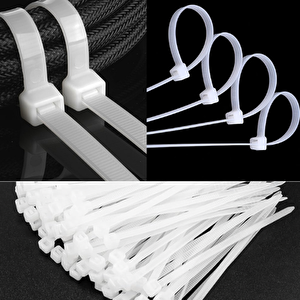 4.8x250 Mm Şeffaf Beyaz Plastik Kablo Bağı Klipsi Cırt Kelepçe 100 Adet