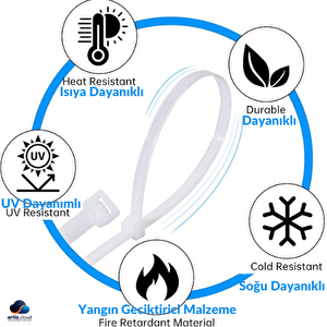 3.6x200 Mm Şeffaf Beyaz Plastik Kablo Bağı Klipsi Cırt Kelepçe 100 Adet