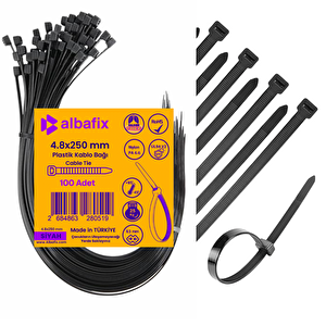 4.8x250 Mm Siyah Plastik Kablo Bağı Klipsi Cırt Kelepçe 100 Adet