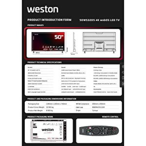 Weston 50ws3205 50" 127 Ekran 4k Ultra Hd Webos Led Tv