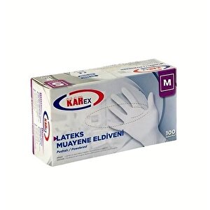 Karex Lateks Pudralı Eldiven 100'lü Paket Beyaz Medium