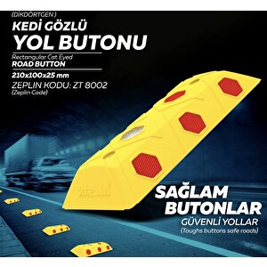 10 Adet Dikdörtgen Mercekli Yol Butonu Sarı Renk