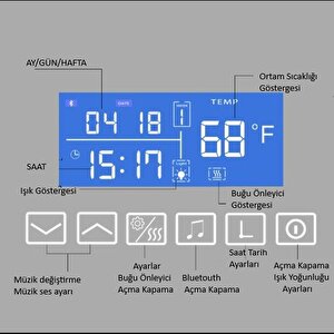 Avend Dokunmatik Akıllı Ayna Bluetoothlu Buhar Tutmayan Hd 3 Renk Ledli Banyo Aynası Dekoratif Ayna 60x80
