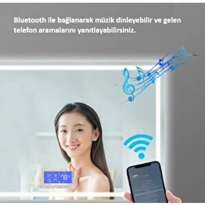 Avend Dokunmatik Akıllı Ayna Bluetoothlu Buhar Tutmayan Hd 3 Renk Ledli Banyo Aynası Dekoratif  Ofis Duvar Lavabo Aynası 80x60