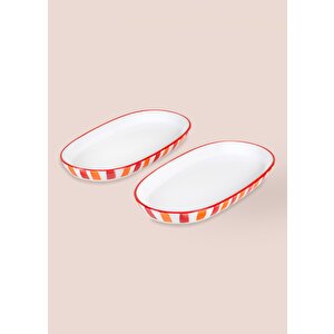 The Mia Joy Oval Servis 2li Set Kırmızı 14x26x3 Cm