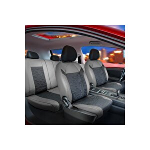 Hyundai İx55  Uyumlu Lüx Deri Süet Oto Koltuk Kılıfı Ön Arka Takım Prime Gri̇ Si̇yah Gri - Siyah