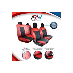 Seat Arona Uyumlu Lüx Deri Süet Oto Koltuk Kılıfı Ön Arka Takım Prime Kirmizi Si̇yah Kırmızı - Siyah