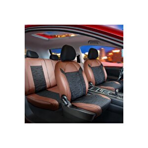 Geely Emgrand Uyumlu Lüx Deri Süet Oto Koltuk Kılıfı Ön Arka Takım Prime Kahverengi Siyah Kahverengi