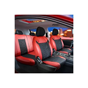 Alfa Romeo Stelvio Uyumlu Lüx Deri Süet Oto Koltuk Kılıfı Ön Arka Takım Prime Kirmizi Si̇yah Kırmızı - Siyah
