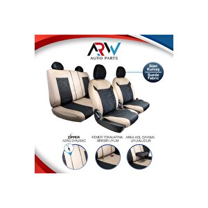 Bmw 3 Seri̇si̇ 328 Uyumlu Lüx Deri Süet Oto Koltuk Kılıfı Ön Arka Takım Prime Bej Si̇yah Siyah - Bej