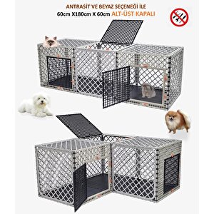 60cm X 180cm X 60cm Alt Dolu-üst Kapalı 3 Kapılı Köpek, Kedi, Tavşan Kafesi, 4,5cm Aralıklı