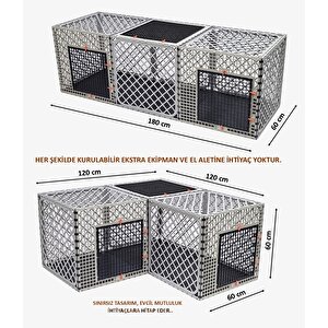 60cm X 180cm X 60cm Alt Dolu-üst Kapalı 3 Kapılı Köpek, Kedi, Tavşan Kafesi, 4,5cm Aralıklı