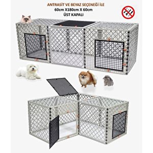 60cm X 180cm X 60cm Üst Kapalı 3 Kapılı Köpek, Kedi, Tavşan Kafesi, 4,5cm Aralıklı