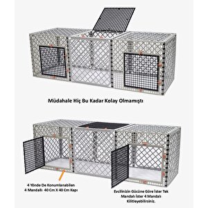 60cm X 180cm X 60cm Üst Kapalı 3 Kapılı Köpek, Kedi, Tavşan Kafesi, 4,5cm Aralıklı
