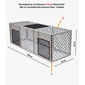 Leganest 60cm X 180cm X 60cm Üst Kapalı 3 Kapılı Köpek, Kedi, Tavşan Kafesi, 4,5cm Aralıklı