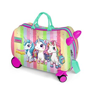 Kids Renkli Unicorn Desenli Otur Çek Çocuk Valizi 16355