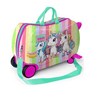 Kids Renkli Unicorn Desenli Otur Çek Çocuk Valizi 16355