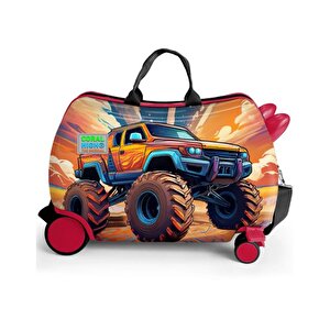 Kids Turuncu High Wheels Truck Desenli Otur Çek Çocuk Valizi 16365