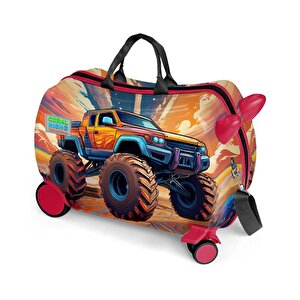 Kids Turuncu High Wheels Truck Desenli Otur Çek Çocuk Valizi 16365