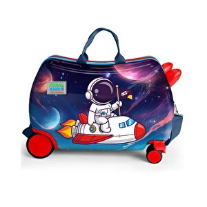Kids Kırmızı Lacivert Astronot Desenli Otur Çek Çocuk Valizi 16364