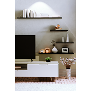 4lü 100 Cm 80 Cm 30 Cm Mat Siyah Mdf Uçan Gizli Bağlantı Dekoratif Duvar Rafı Kitaplık Tv Ünitesi