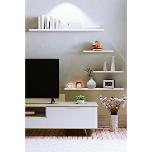 4lü 100 Cm 80 Cm 30 Cm Mat Beyaz Mdf Uçan Gizli Bağlantı Dekoratif Duvar Rafı Kitaplık Tv Ünitesi