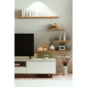 4lü 100 Cm 80 Cm 30 Cm Safir Meşe Mdf Uçan Gizli Bağlantı Dekoratif Duvar Rafı Kitaplık Tv Ünitesi